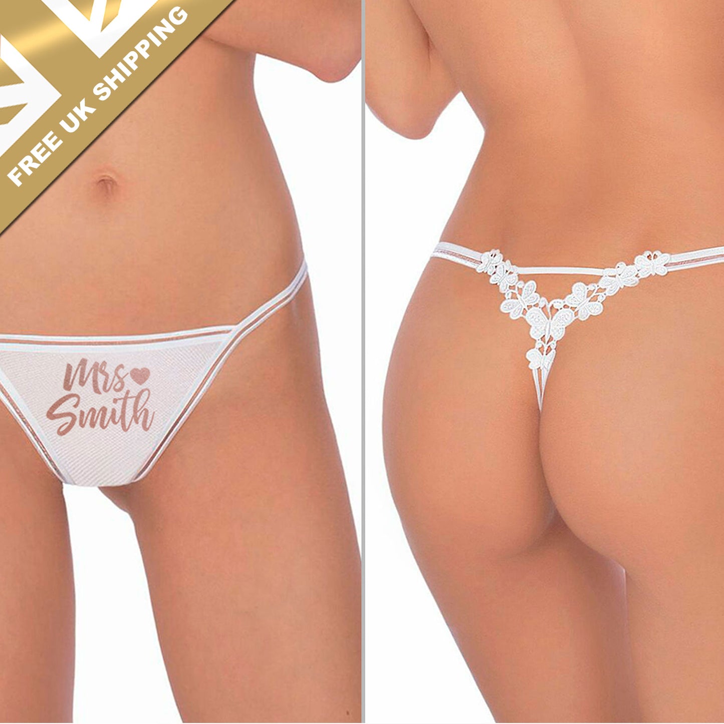 Personalised White Bridal Thong - FREE UK SHIPPING