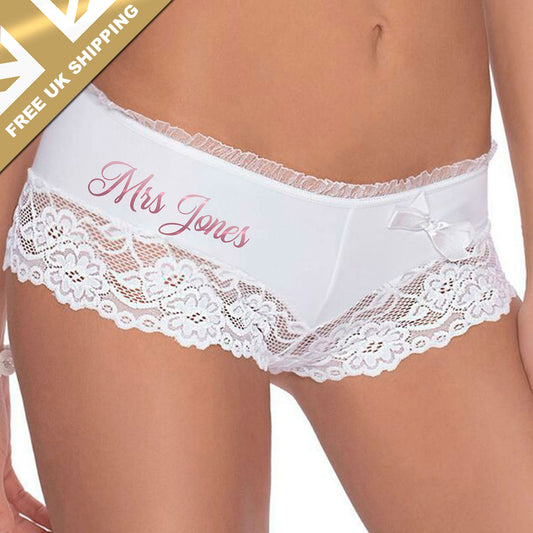 Personalised White Bridal Briefs - FREE UK SHIPPING