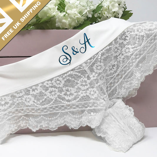 Personalised Ivory Lace Bridal Briefs - FREE UK SHIPPING