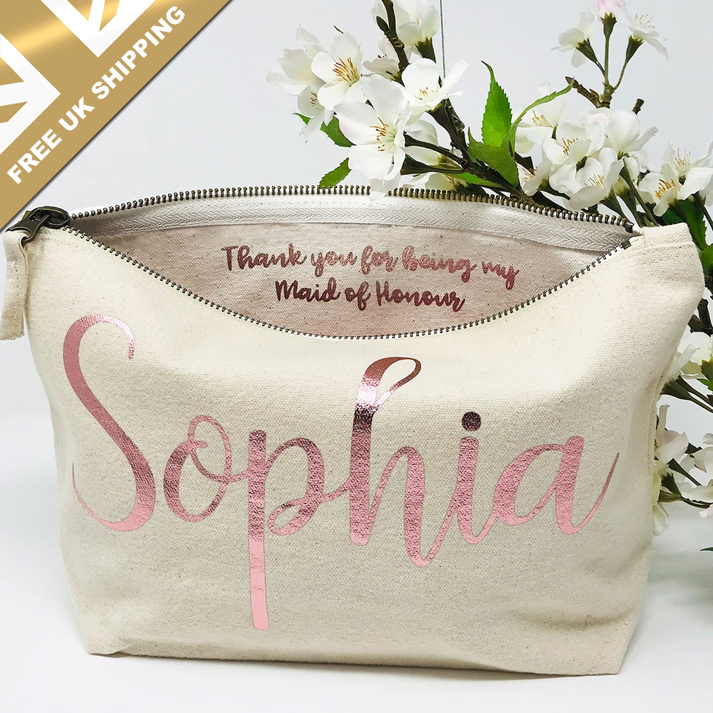 Personalised Maid of Honour Makeup Bag - FREE UK SHIPPING